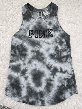 Victoria's Secret PINK cloudy grey tie-dye slit back muscle tank top size xsmall